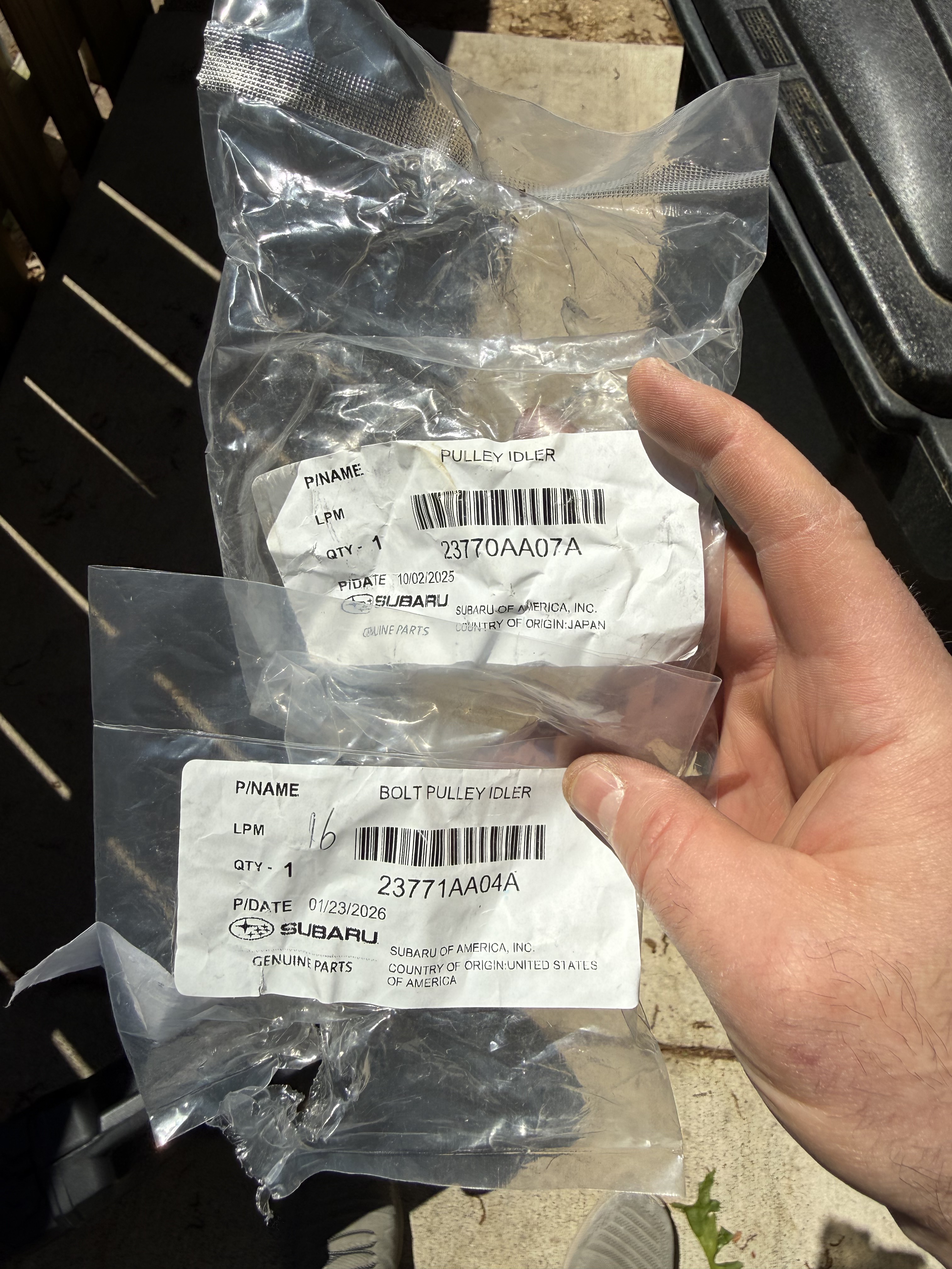 Parts in their bags